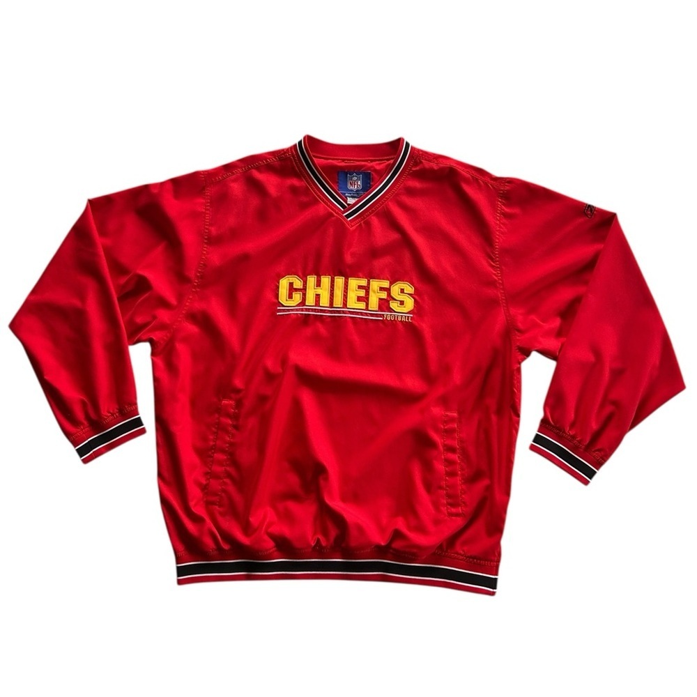 Vintage NFL Chiefs Reebok Red Pullover Windbreaker Retro Black and White Trim XL